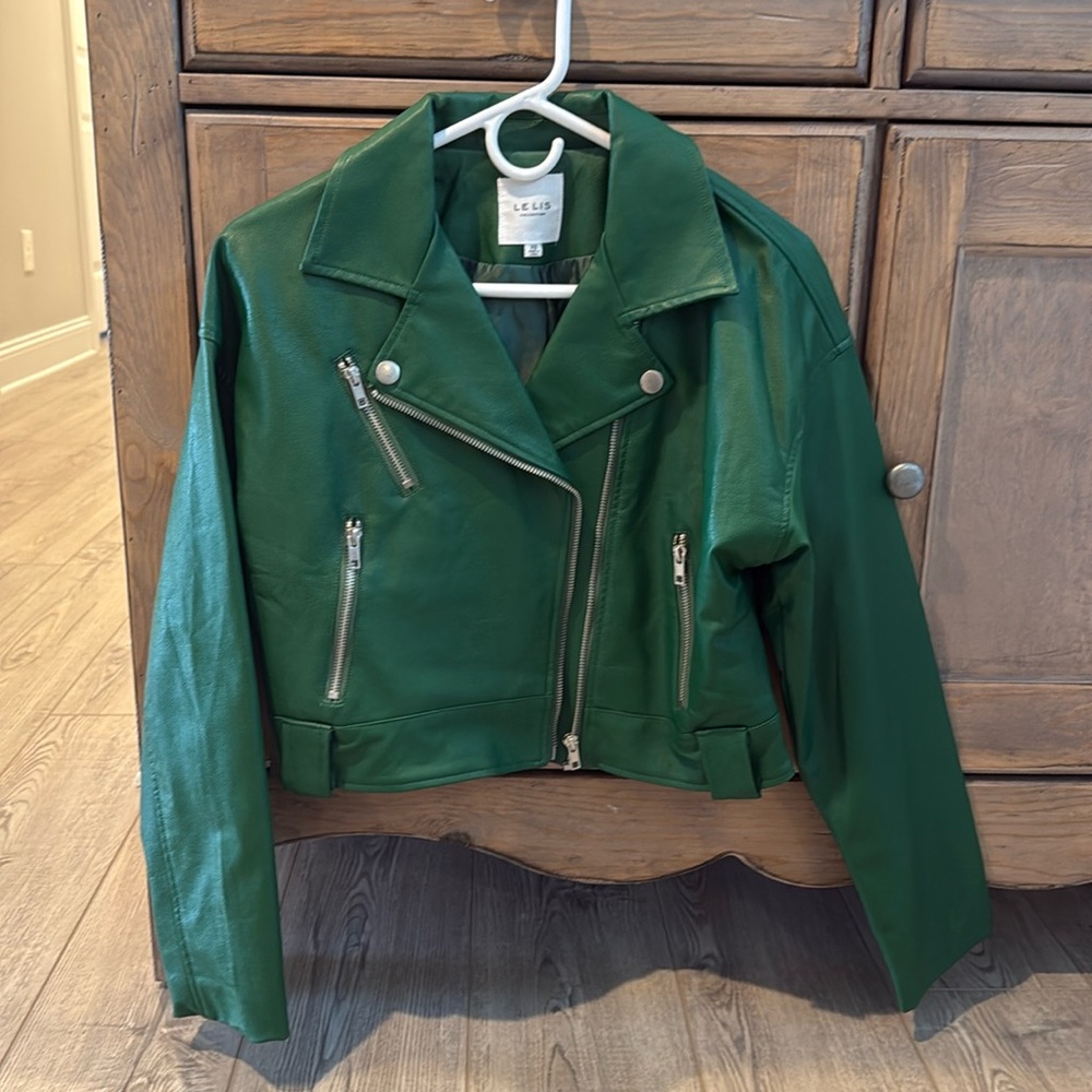 Le Lis Emerald Faux Leather Jacket Size XS